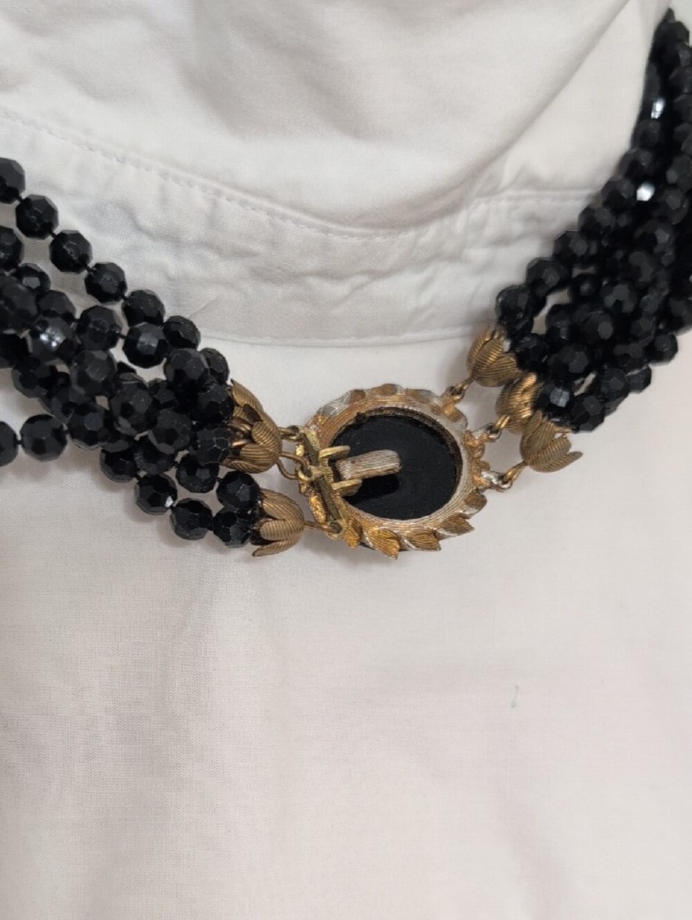Vintage Black Beaded Multi-Strand Collar Necklace - - Picture 3 of 3